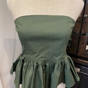 NWT JCrew strapless peplum top in olive green. Size 6.